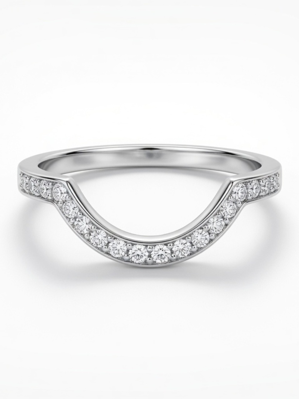Sterling Silver CZ Wave Band Ring – Size 7.75